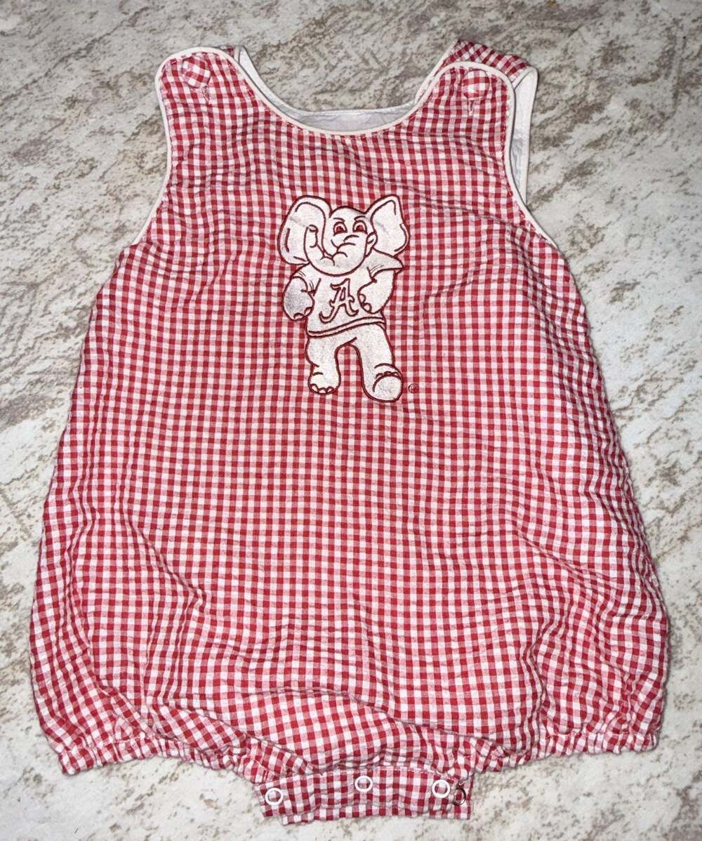 12-18m Lil Cactus Red Gingham Alabama Elephant Applique Bubble Romper